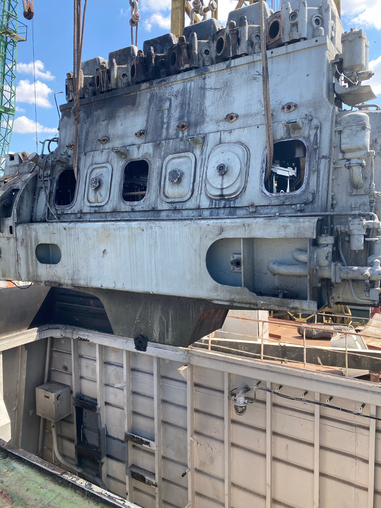 Main engine suspended during the removal operation